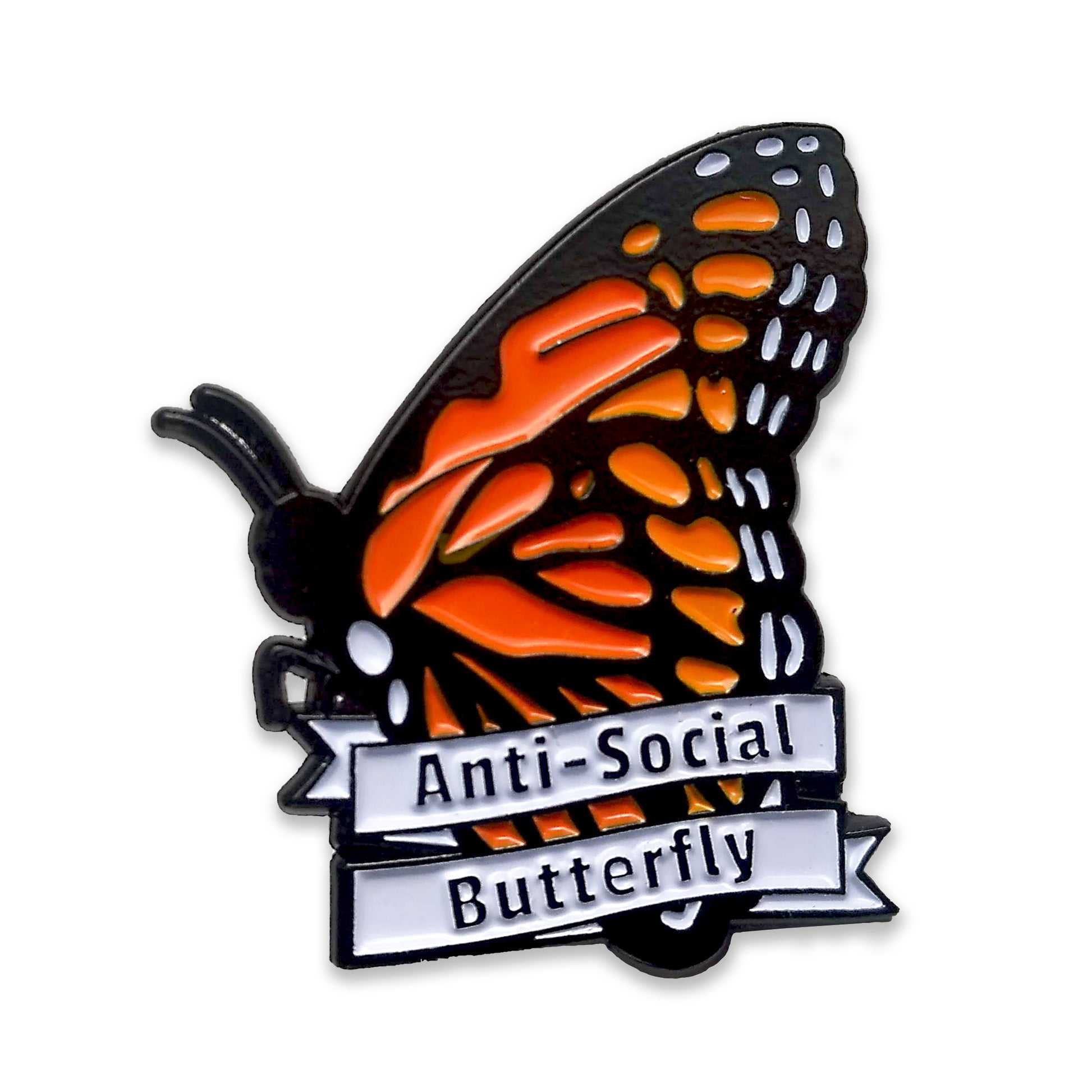 Enamel Pin says "Anti-Social Butterfly"